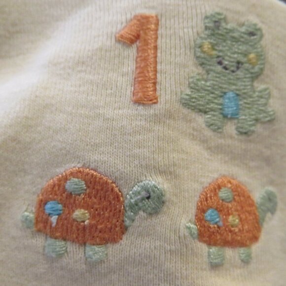 Baby Adding Little Friends Yellow Embroidered bodysuit 100% cotton pond animals - Picture 6 of 8